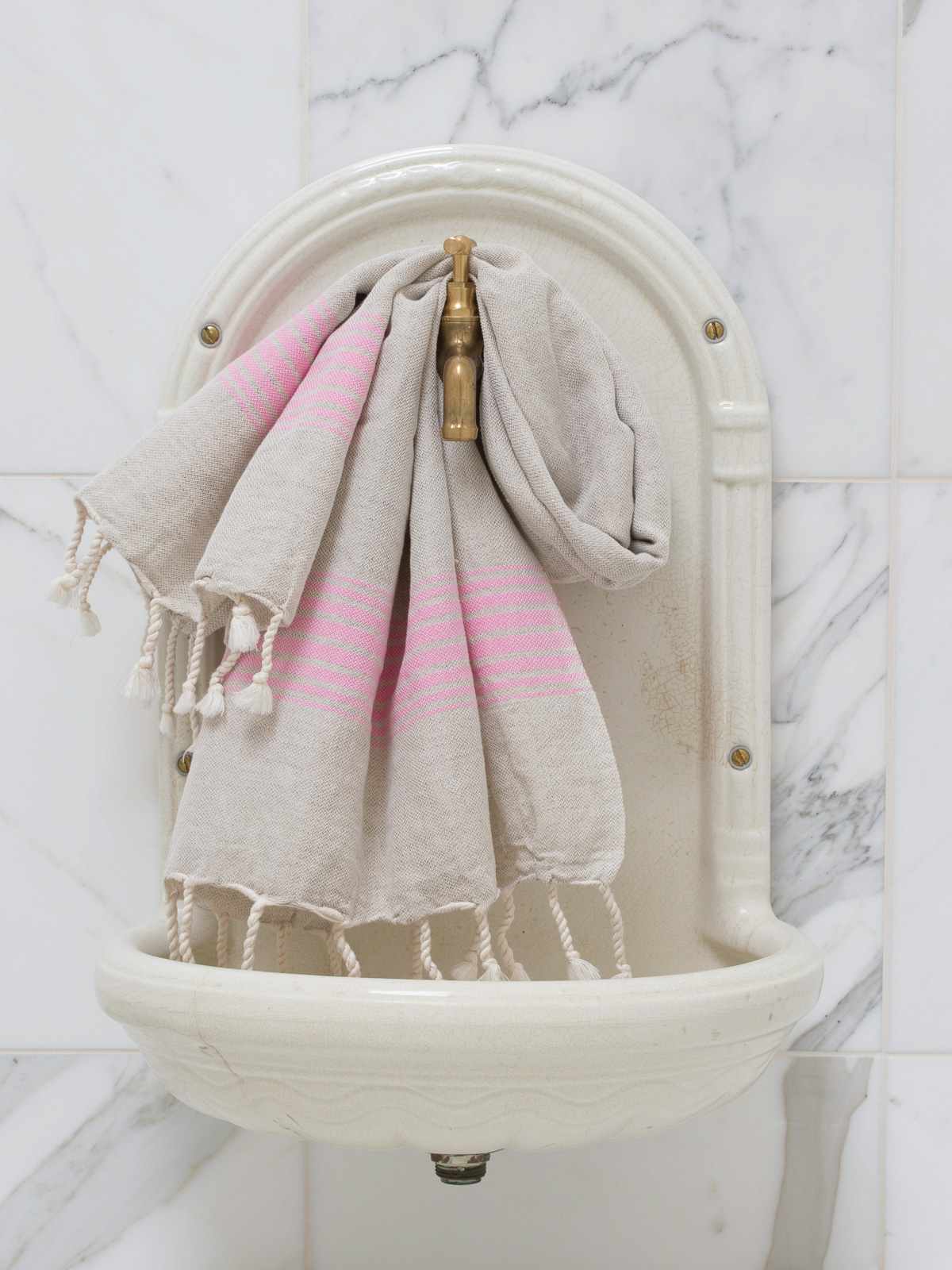 linen hamam towel sorbet pink striped